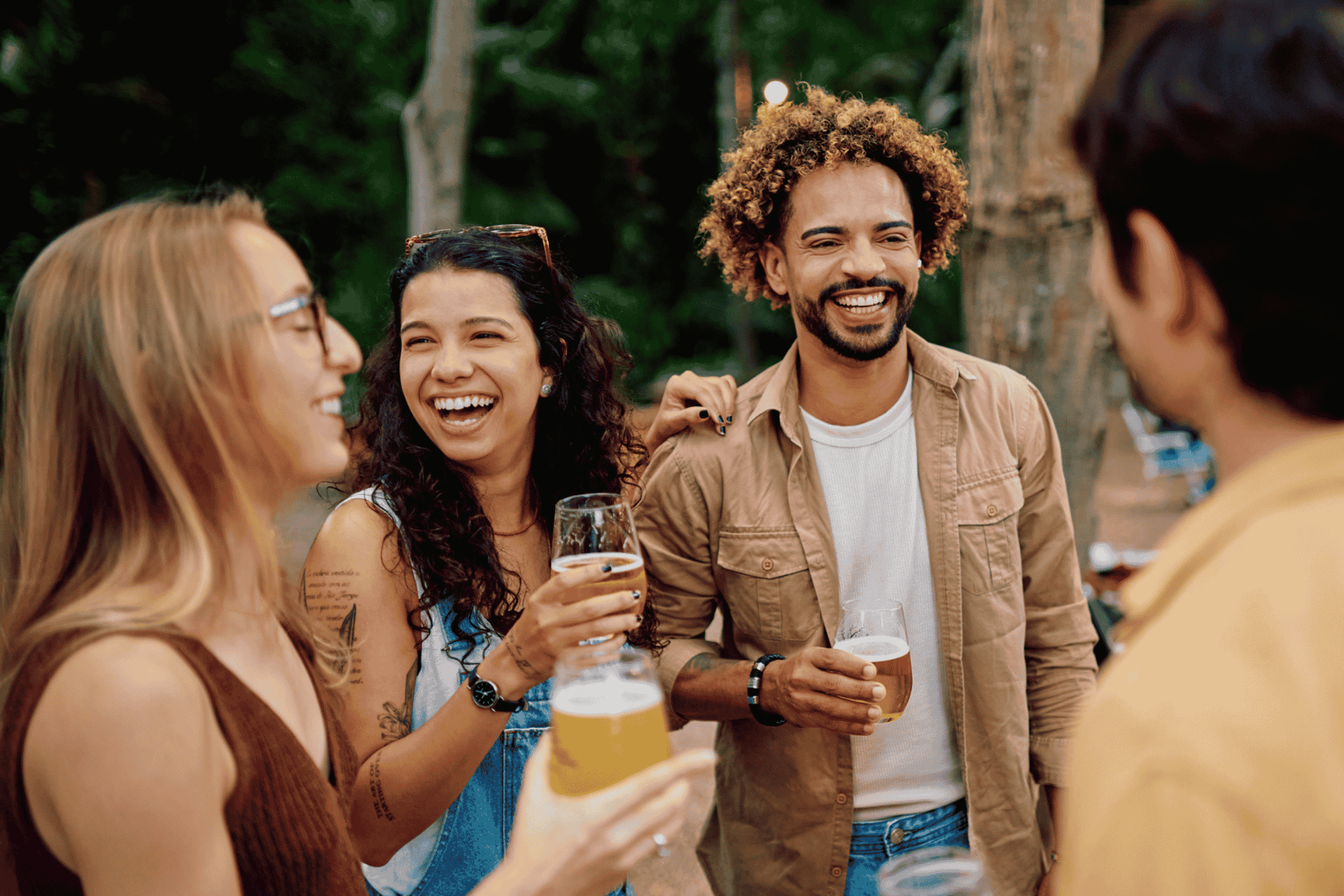 four friends enjoying their time outside