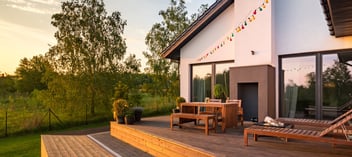 back patio of house at sunset
